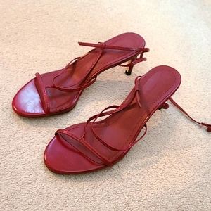 Burgundy Leather Strappy Kitten Heels